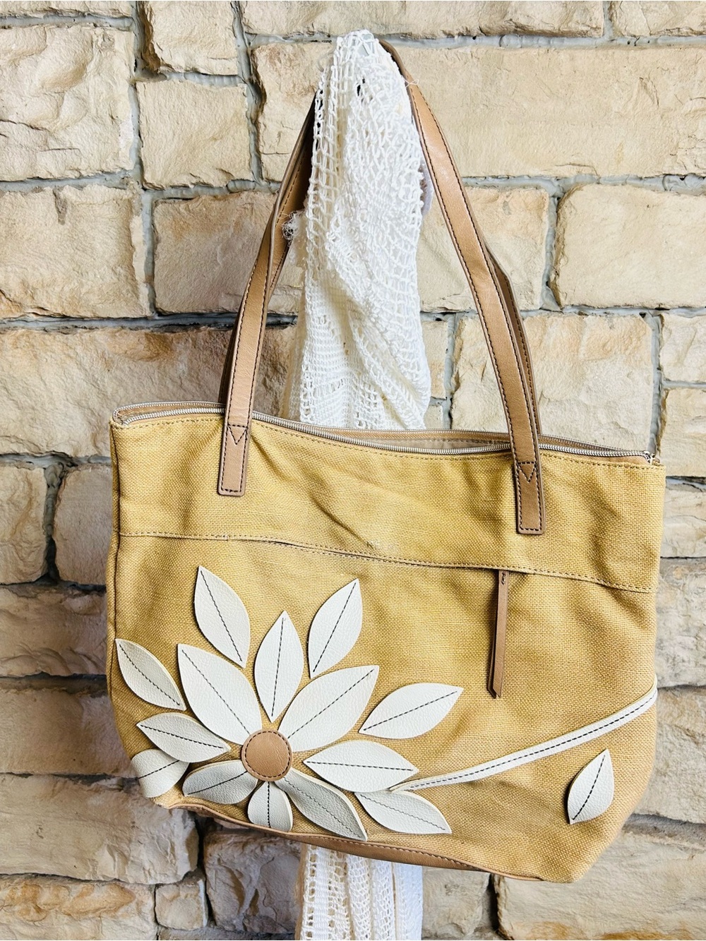 Women’s Tan Canvas Floral Tote Bag - Relic